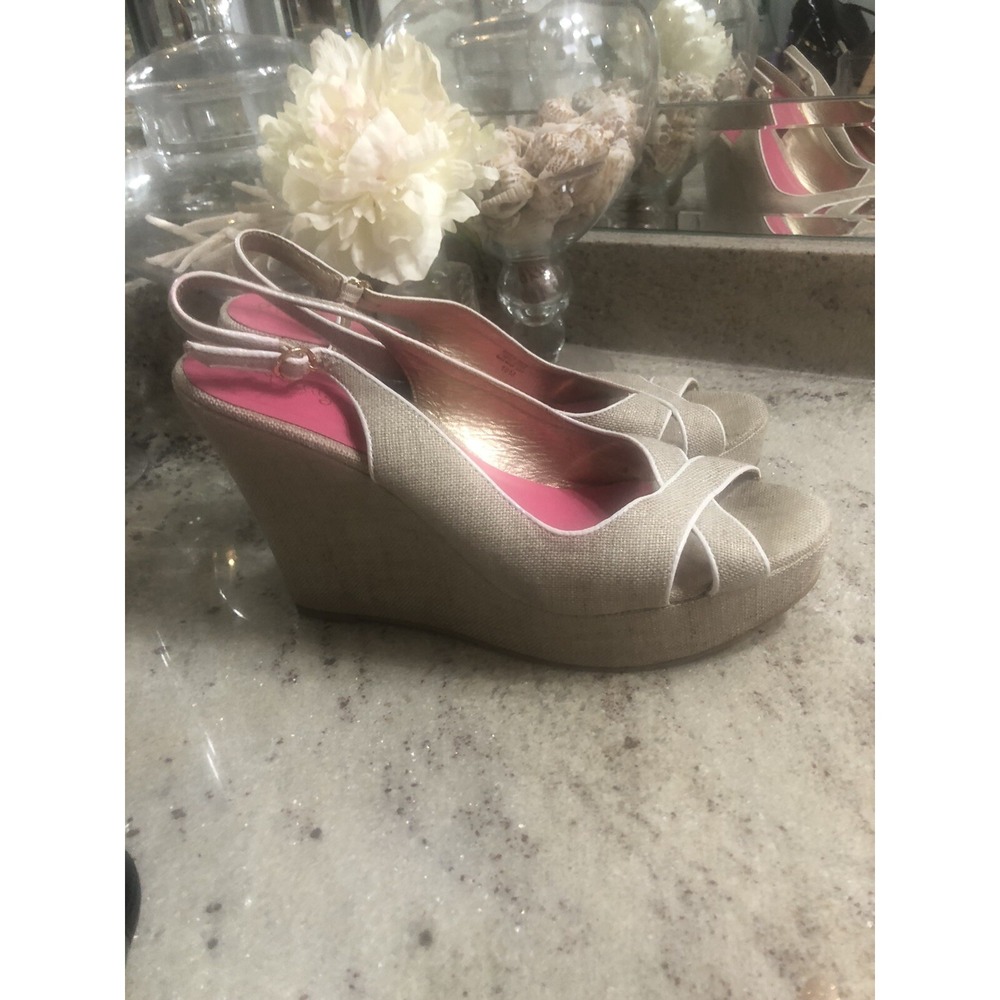Lilly Pulitzer Gold Krisie Wedge Sandals Metallic High Heel 10 M